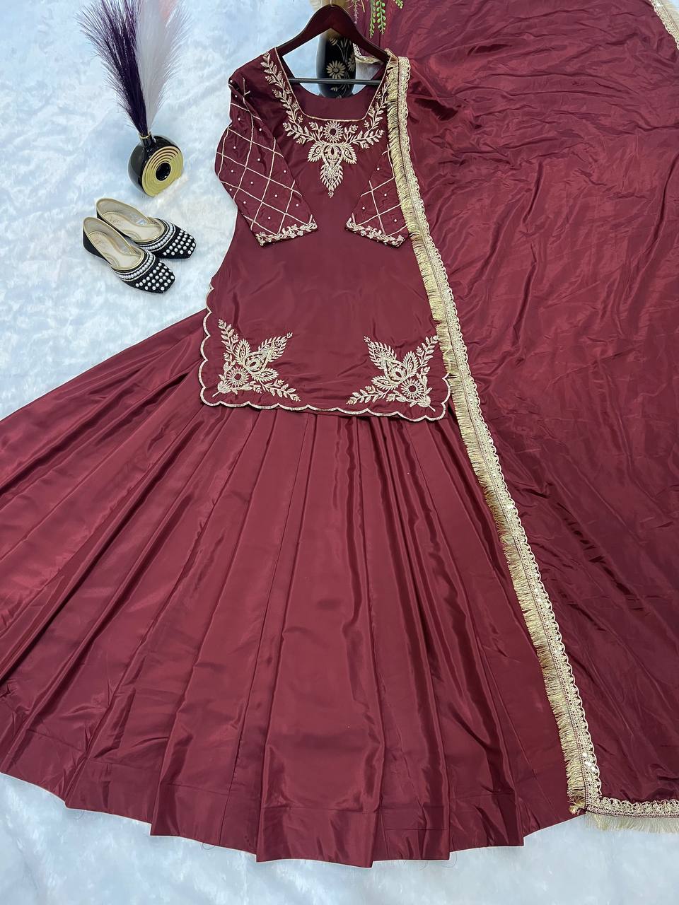 Deep Maroon Heritage Flared Silhouette